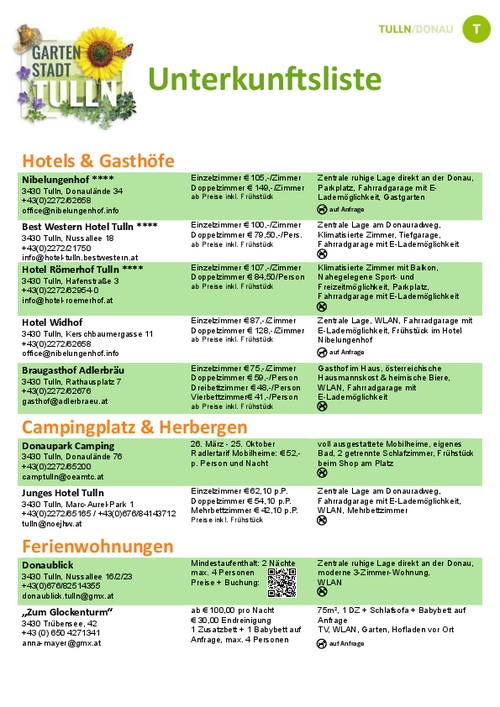 Unterkunftsliste 2026