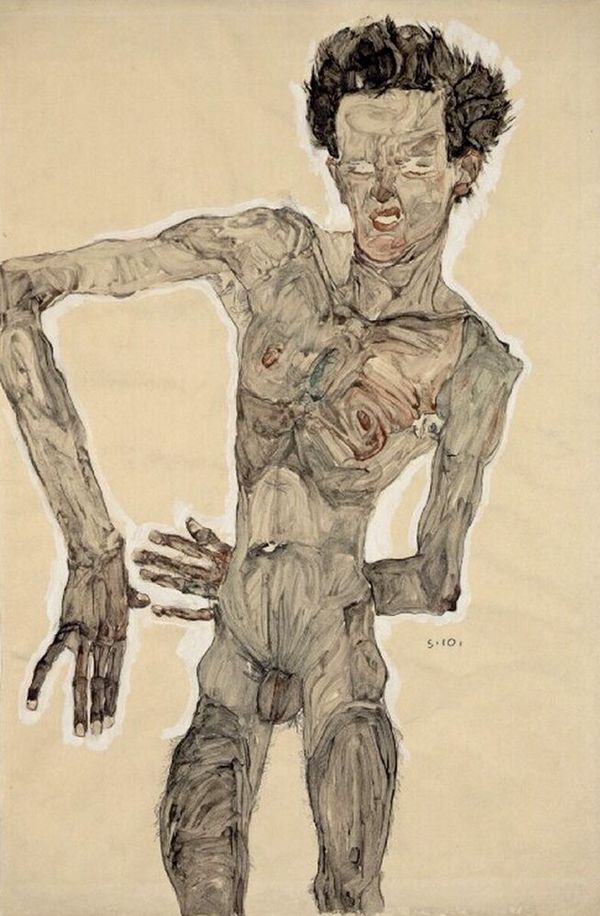 Egon Schiele, Grimassierendes Aktselbstbildnis, 1910